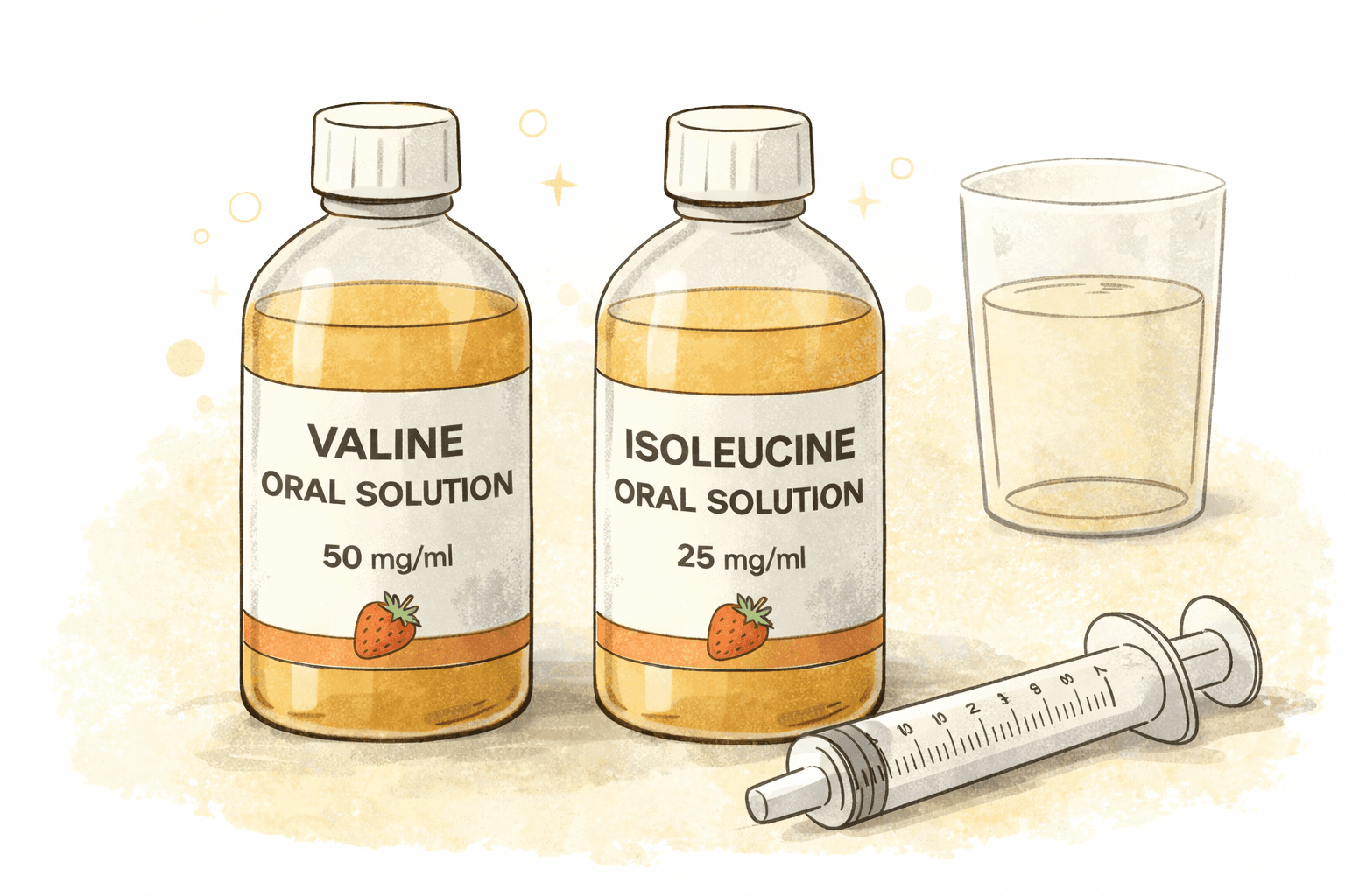 Valine and Isoleucine oral solution bottles